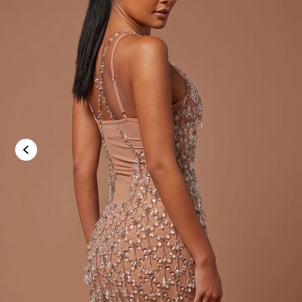 Elegant Crystal Embellished Nude Dress - Picture 2 of 2